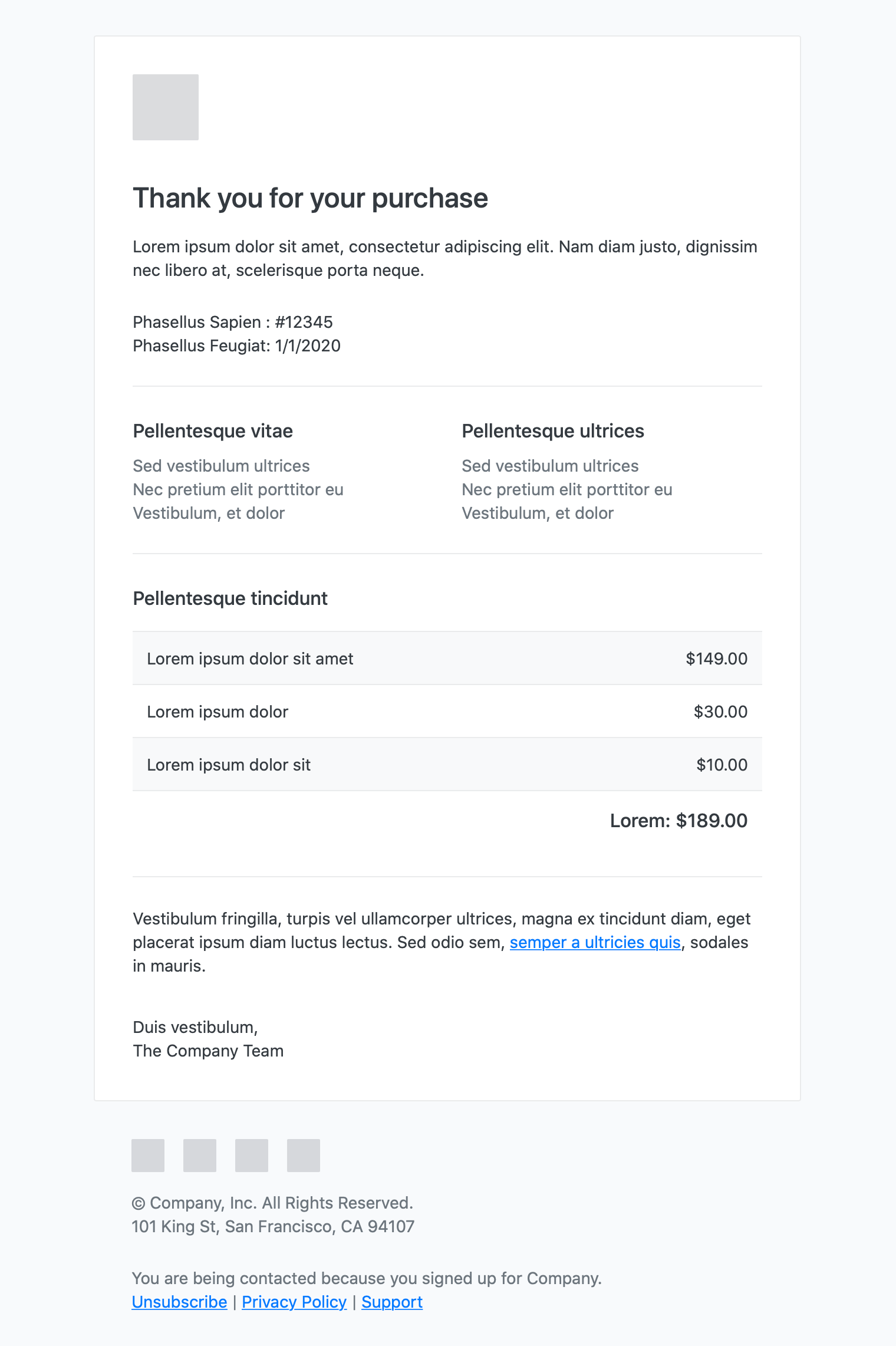 Order Receipt Email Template